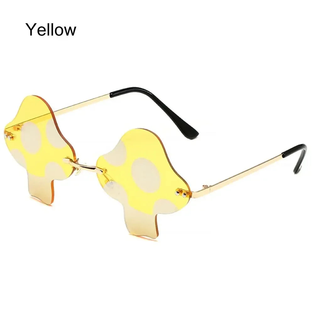 Mushroom Shape Sunglasses Irregular Rimless Sun Glasses Trendy Fun Sunglasses for Women Men Halloween Party Cosplay Eyewear