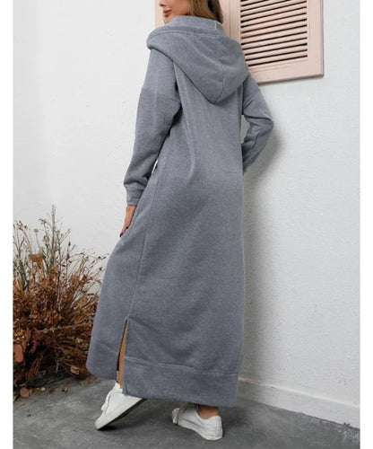 Autumn and Winter New Loose Size Knitted Hooded Long Dress Plush Casual Fashion Dress Large Pocket Skirt Women's Wear