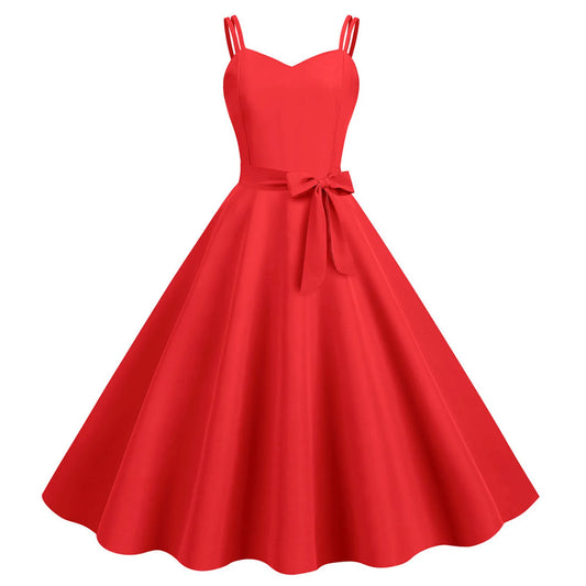 2024 Summer Rockabilly Dresses for Women Vintage Robe Pin Up Swing A Line Dress Casual Solid Color Elegant Cocktail Party Dress