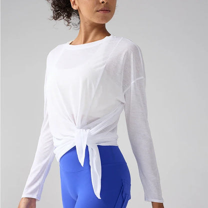 Gym Sports Tops Workout T-shirts Women Yoga Clothing Running Loose Slim Quick Dry Training Long Sleeve Blouse Fitness Tops👚