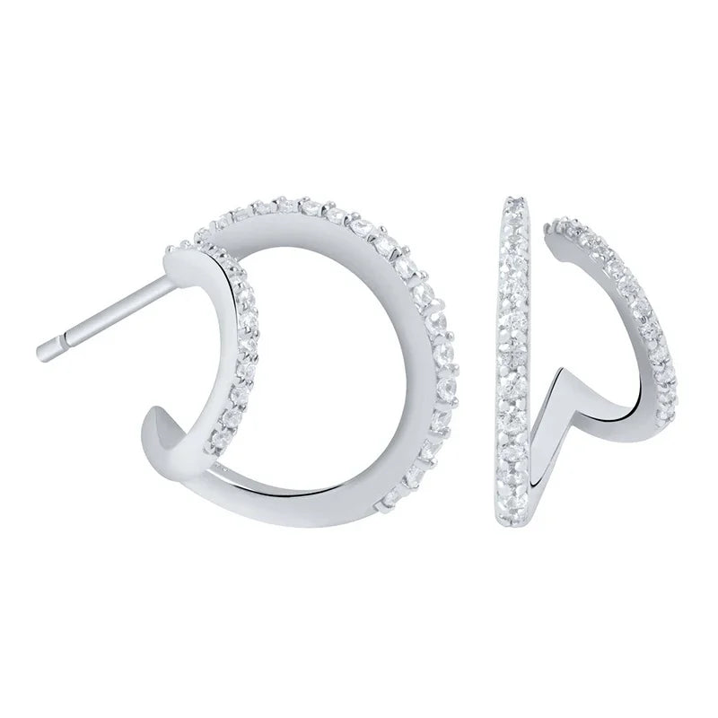 925 Sterling Silver Ear Needle Vintage C Shape Earrings For Women Triple Open Circle Piercing Stud Earrings Fashion Jewelry