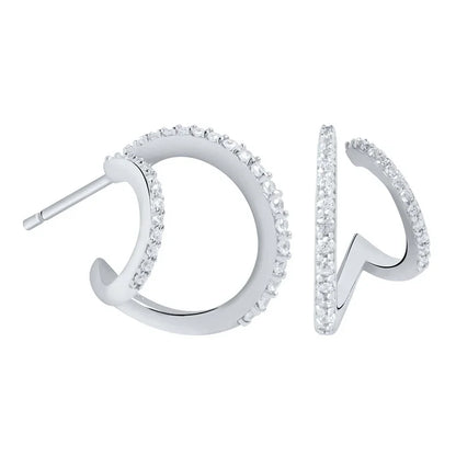 925 Sterling Silver Ear Needle Vintage C Shape Earrings For Women Triple Open Circle Piercing Stud Earrings Fashion Jewelry