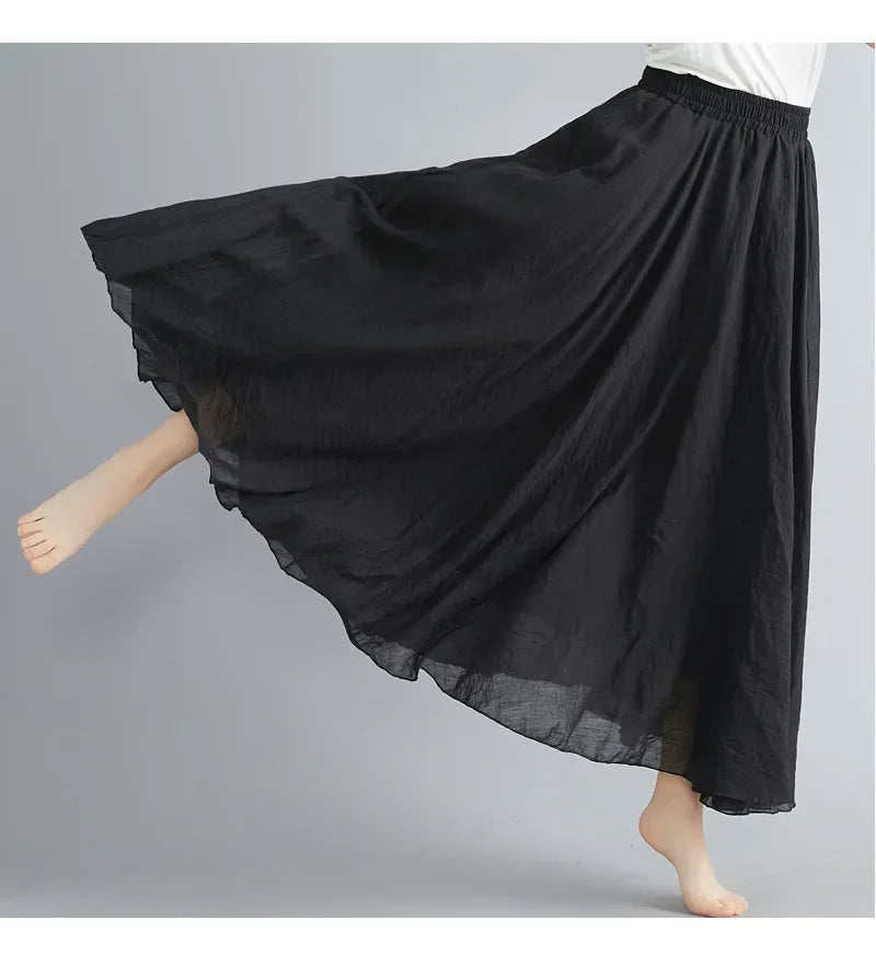 Fashion Solid Cotton Linen Women Skirts Maxi Elegant Harajuku Saia Casual Loose Long Skirt Ladies Clothes Faldas Ropa Mujer