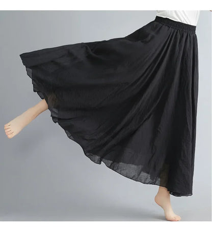 Fashion Solid Cotton Linen Women Skirts Maxi Elegant Harajuku Saia Casual Loose Long Skirt Ladies Clothes Faldas Ropa Mujer
