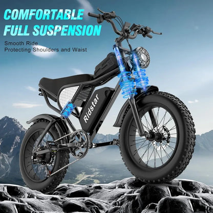 Electric Bike for Adults Q20，2000/1500W，37/30MPH,52V 40AH,48V/20AH E-Bike,30-180 Miles Electric Motorcycle，20"Fat Tire Dirt Bike