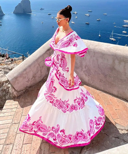 New Shadow Cap Midi Dresses Women Cloak Sleeves Dress V Neck Halter Boho Summer Party Evening Female Vestidos Robe Summer