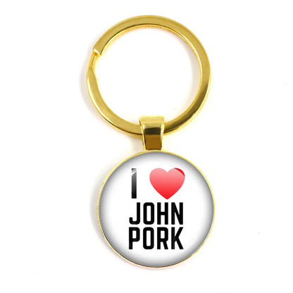 New John Pork Is Calling Answer Call Phone Humor Funny Pig Lover Graphic Meme Glass Dome Pendant Cabochon Keychain Jewelry Gifts