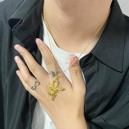 Eye Of Horus Ankh Necklace Women Men Ancient Egypt Wing Ankh Cross Pendant Necklaces Choker Silver Gold Plated Religious Jewelry