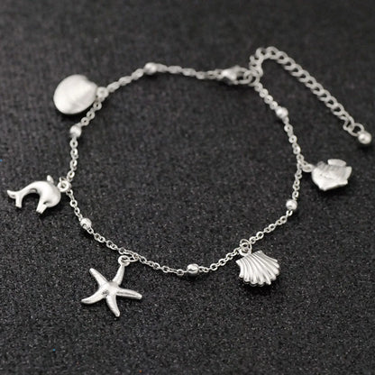 1PC Stainless Steel Shell Star Dolphin Anklet Silver Color Ocean Pendant Chain Anklet Women Summer Beach Barefoot Sandal Jewelry