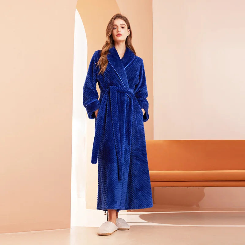 Thicken Flannel Women Long Robe Home Dress Autumn Winter Warm Couple Sleepwear Bathrobe Plush Coral Fleece Lounge Wear Negligee