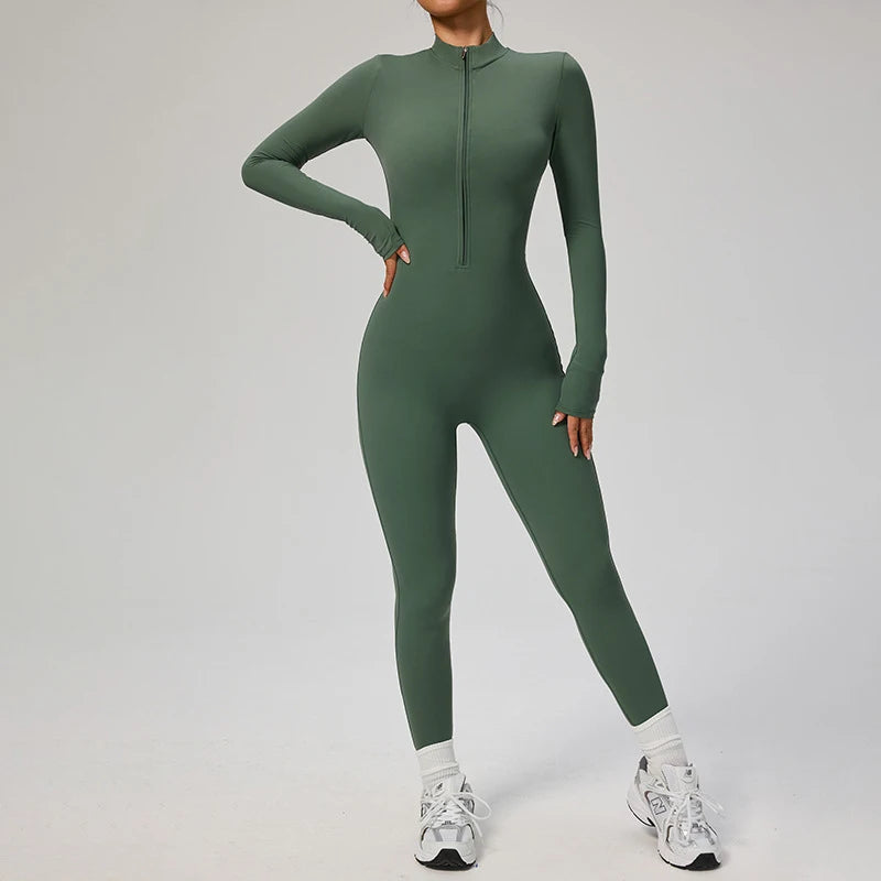 TRY TO BN Sports Yoga Jumpsuit Long Sleeves Zipper Sportswear Fitness Pants Workout Bodysuit One Piece Tights Women Gym Clothing