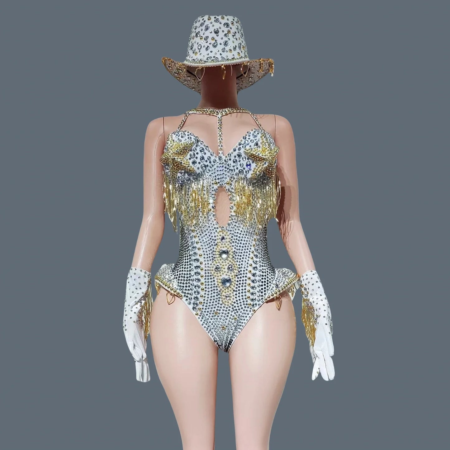 Women Sparkly Rhinestone Red Bodysuit 4Pieces Set Nightclub Party Stage Show Outfit Cabaret Carnival Showgirl Sexy Wear Hongding