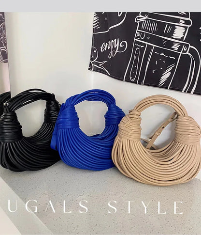 Handbags for Women 2023 New in Gold Luxury Designer Brand Handwoven Noodle Bags Rope Knotted Pulled Hobo Silver Evening Clutch
