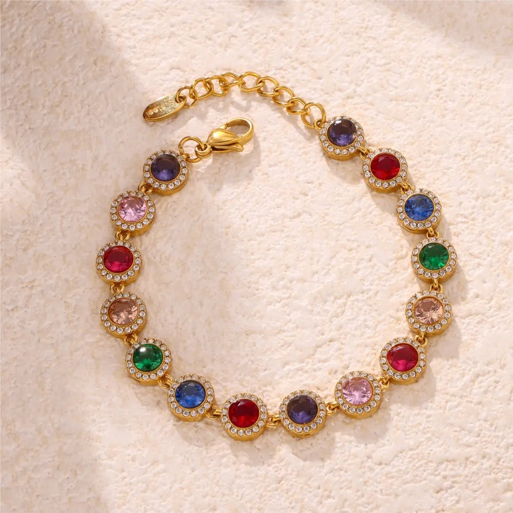 Stainless Steel Bracelets With Heart Round Zircon For Women 18K Gold Plated Waterproof Inoxidable No Tarnish Women's Bracelet