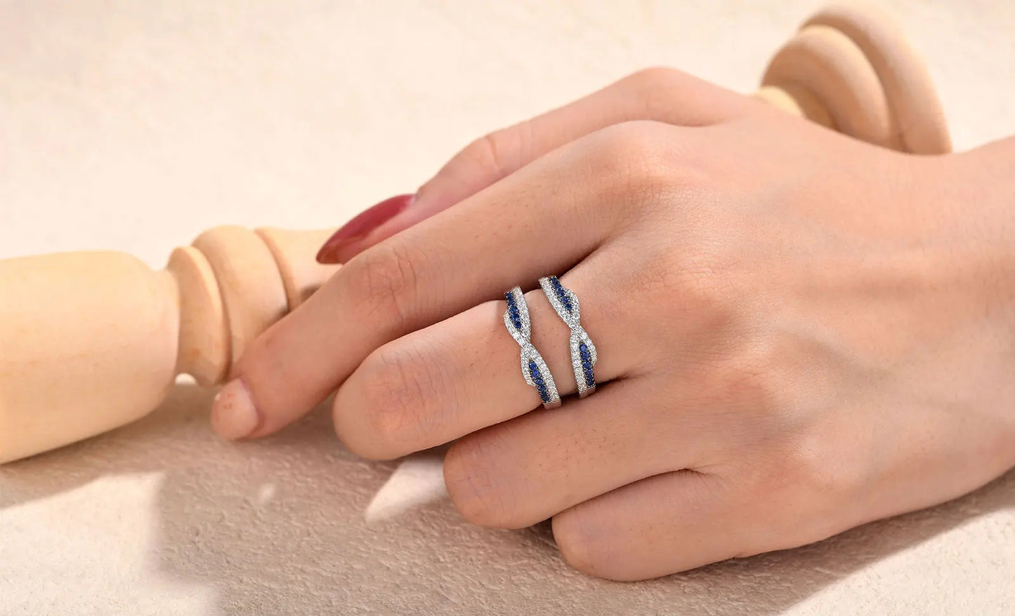 Newshe 925 Sterling Silver Black Blue White 5A Grade Cubic Zircon Wedding Ring Enhancer for Women Twist Rope Design Fine Jewelry