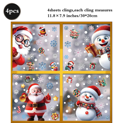 Christmas Window Static Clings Snowman Santa Claus Snowflake Reindeer Cute Xmas Decoration Decal Sticker Home Ornaments Supplies