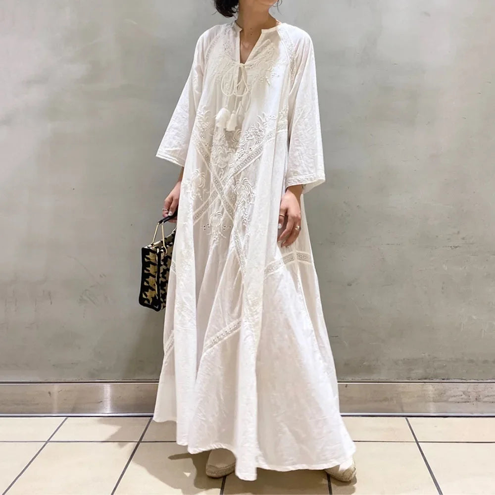 Elegant Loose-fit Vintage A- line Dress For Women New Summer 2024 Japanese Style Single Shoulder Strap Dresses