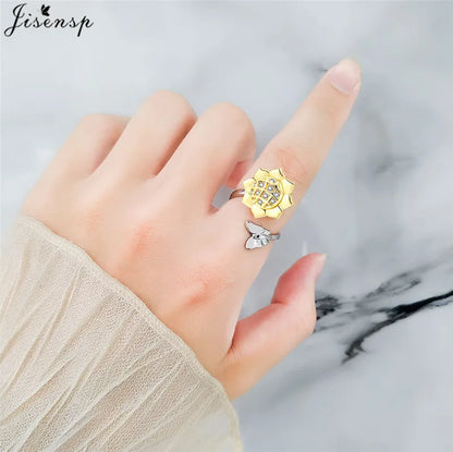 Luxury Fashion Fidget Spinner Ring Anxiety for Women Multiple Crystal Planet Butterfly Finger Rings Anti Stress Wedding Jewerly