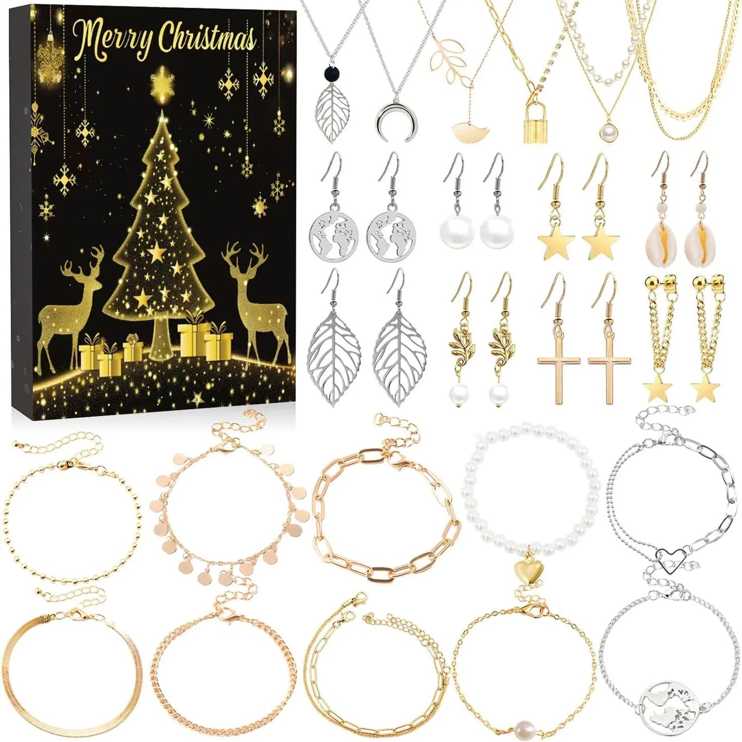 Christmas Countdown Calendar 24 Days Christmas Decorative Countdown Advent Calendar Necklace Bracelet Earrings Christmas Gifts