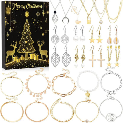 Christmas Countdown Calendar 24 Days Christmas Decorative Countdown Advent Calendar Necklace Bracelet Earrings Christmas Gifts