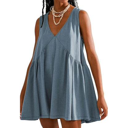 Womens Summer Sleeveless Mini Dress Casual Loose V Neck Sundress with Pockets 2025