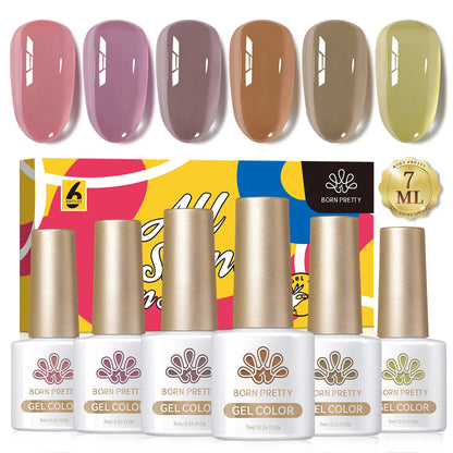 BORN PRETTY 7ml Glitter Gel Nail Polish Set Sparkly Shiny Gold Silver Pink Glitter Gel Polish Kit Winter Christmas Gift Box