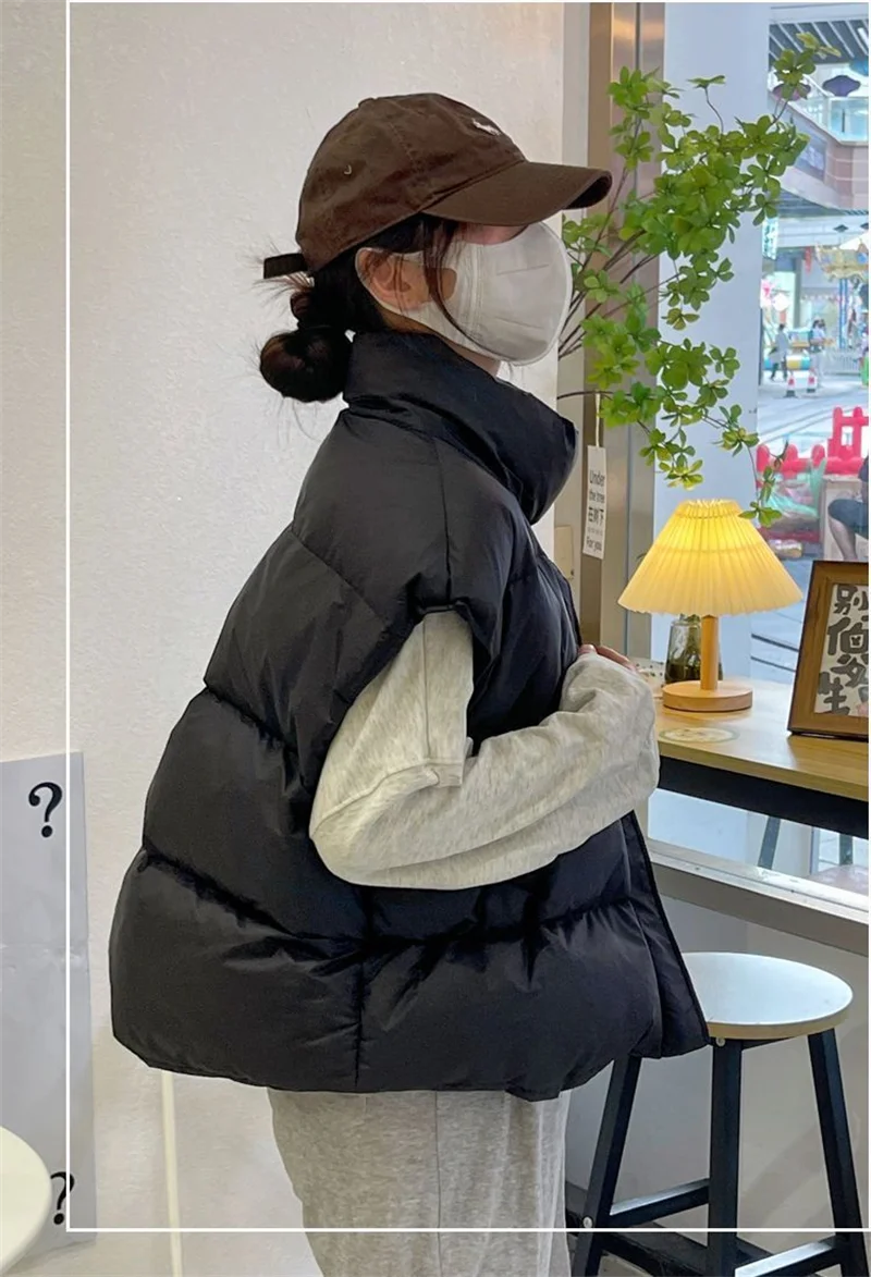 Stand Collar Sleeveless Down Cotton Jacket Women's Autumn Winter New  Loose Warm Hooded  Short Waistcoat Outwear Female