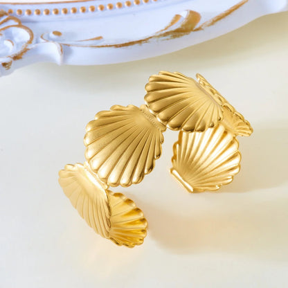 Exaggerated Metal Shell Starfish Flower Bangles Bracelets For Women Men Stainless Steel Fish Bow Heart Open Cuff Bangle Jewelry