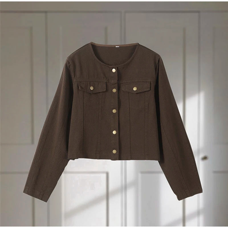 Vintage Solid Denim Jacket Pants Sets Women O-neck Single Breasted Long Sleeve Coat Wide Leg Trousers 2025 Jeans Outfits Street