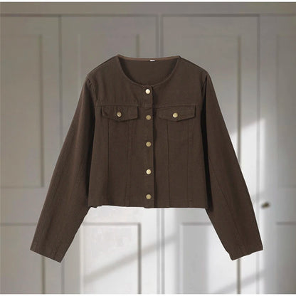 Vintage Solid Denim Jacket Pants Sets Women O-neck Single Breasted Long Sleeve Coat Wide Leg Trousers 2025 Jeans Outfits Street