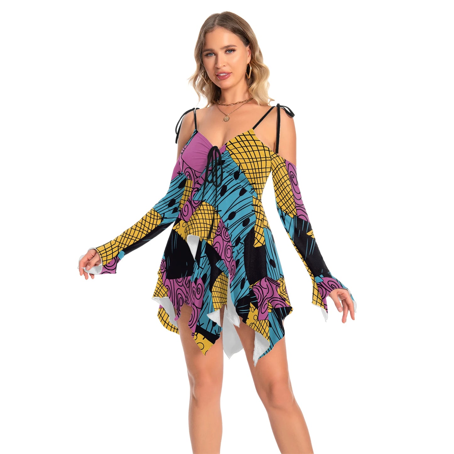 Zawaland Christmas Horror Sally Cosplay Costume Zombie Dress for Women Halloween Dress Up Funny Party Dresses Leggings Suit