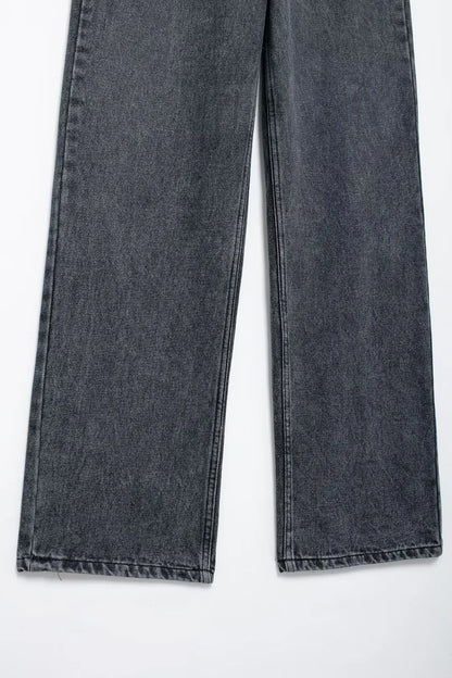 Jeans For Women 2024 Denim Solid Loose Zipper Fly Female Hole Trouser Pockets Wild Basic Commute Woman Wide Leg Long Pant