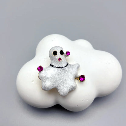 EtherealBe Halloween brooch pins featuring a cute ghost design with pink gemstones