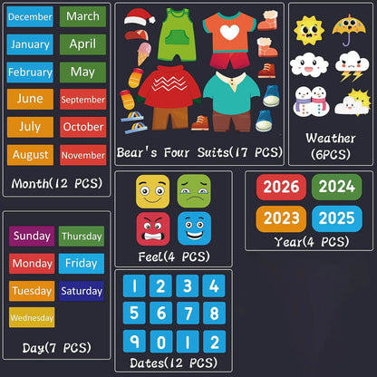 My First Daily Calendar Montessori Felt Story Board Set Loop Time Learning Center, A Weekly Chart For Children's Learning