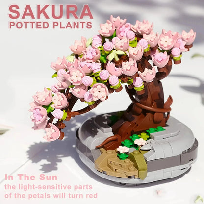 Mini Plant Bonsai Building Block Flower Plant Cherry Blossom Tree Potted Bouquet Model Bricks Home Decoration Toy For Kids Gifts