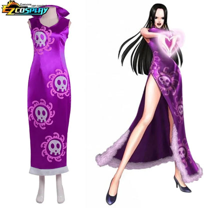 Boa Hancock Cosplay Costume Anime Kimono Purple Dress Cheongsam Cloak Women Halloween  Fancy Dress Cheongsam Uniform Suits