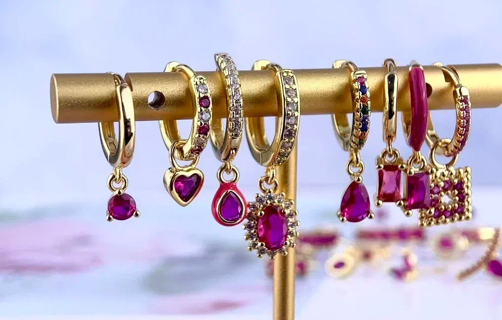 925 Sterling Silver Ear Needle Rose colors Zircon Hoop Geometric Pendant Earrings for women Luxury Fashion Wedding Jewellery2023
