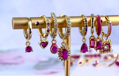 925 Sterling Silver Ear Needle Rose colors Zircon Hoop Geometric Pendant Earrings for women Luxury Fashion Wedding Jewellery2023