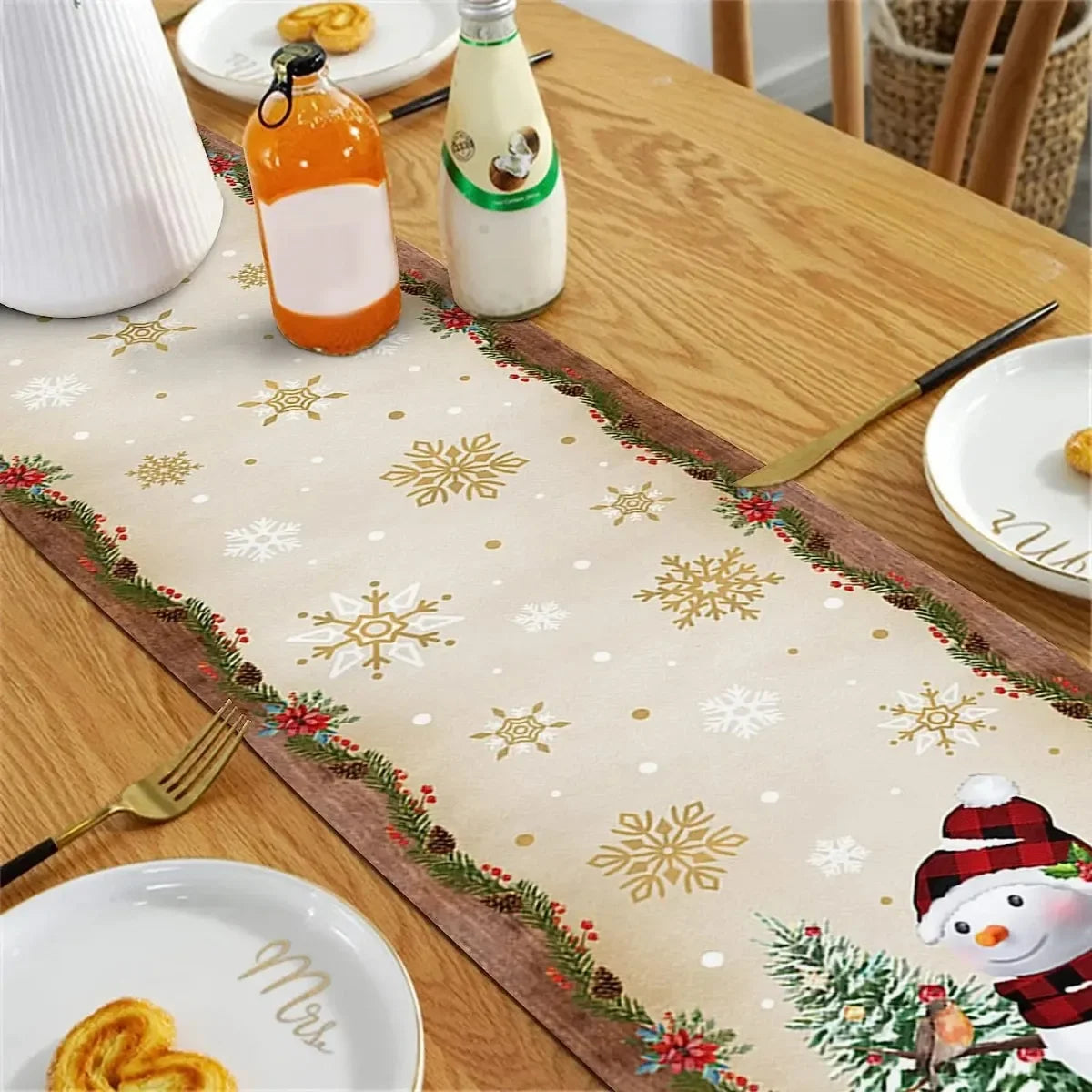 Christmas Tree Snowman Table Runners Kitchen Dining Table Decor Farmhouse Navidad Xmas Linen Table Runners Wedding Decor