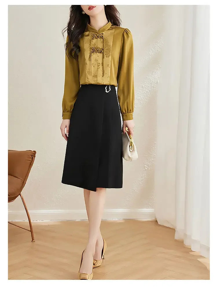 Early Spring Tops for Women Shirts for Spring Wear 2025 New French Temperament New Chinese Puff Sleeve Cardigan