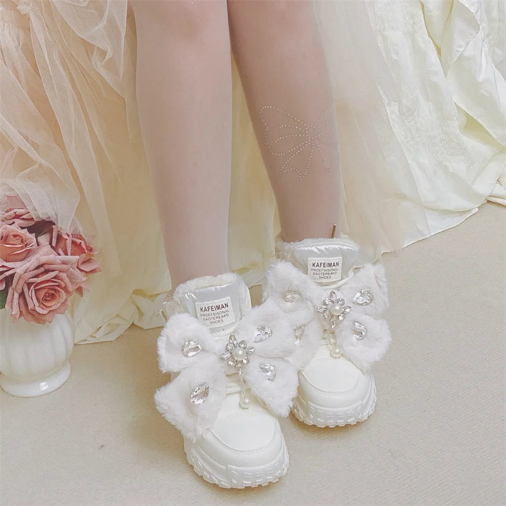 Winter Snow Boots 2025 New Thick-soled 5cm White Cotton Boots Thickened Warm Waterproof Cute Casual Shoes Fashion