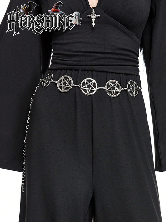 Y2K Gothic style women's waist chain, pentagram metal decoration, dark punk style, Halloween accessories, holiday gifts