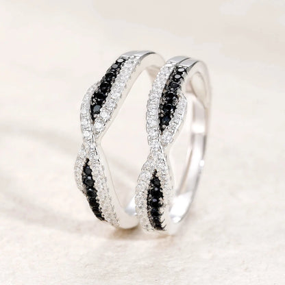 Newshe 925 Sterling Silver Black Blue White 5A Grade Cubic Zircon Wedding Ring Enhancer for Women Twist Rope Design Fine Jewelry
