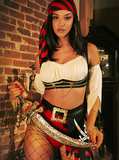 Cosplay Pirate Skirt for Women Sexy Costumes Halloween Christmas Holiday Carnival Party Clothing Lady Bra Underwear Set Pant