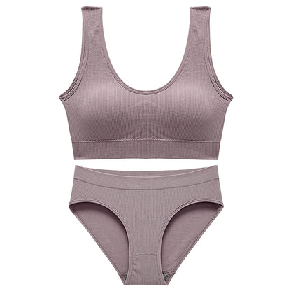 Women Seamless Bra Set Seamless Non Wire Brassiere High Waist Underwear Female Wide Shoulder Strap Vest Bras Set Women Underwear