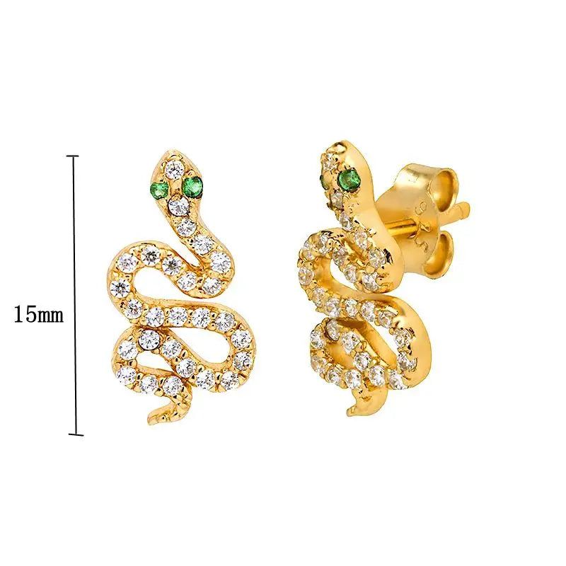 925 Sterling Silver Needle Pave Crystal Snake Type Stud Earrings for Women Simple Cute Animal Earrings Fashion Delicate Jewelry
