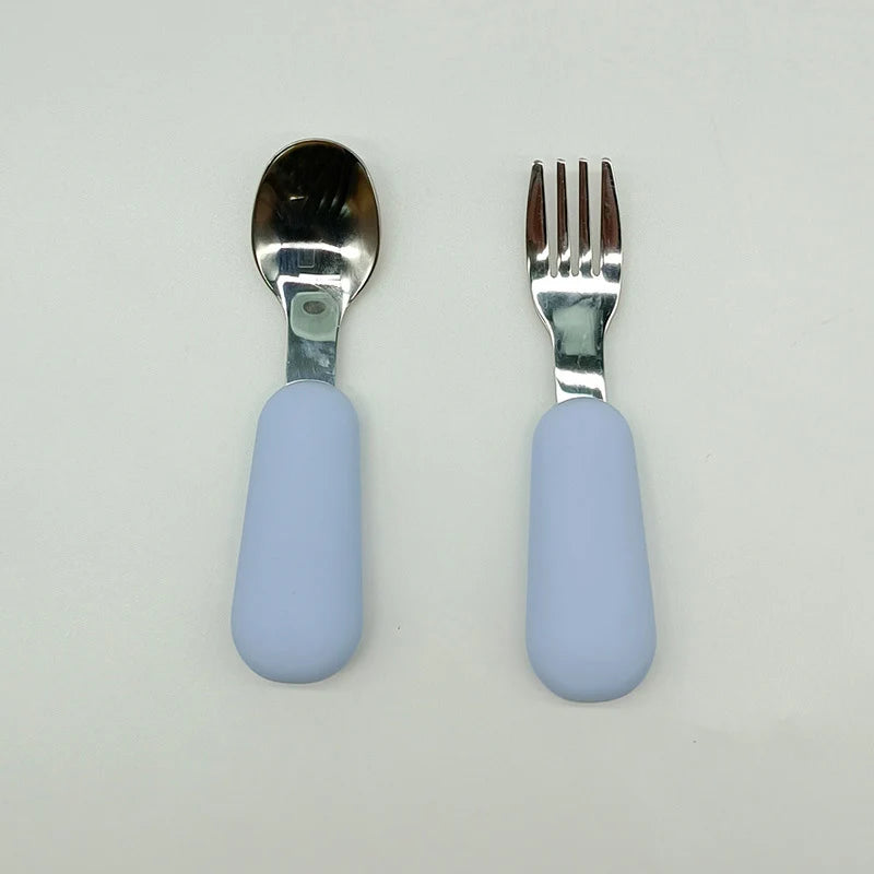 EtherealBe stainless steel baby utensils set with soft silicone grips for easy handling