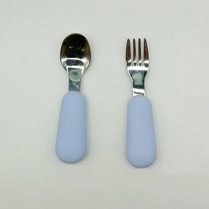 EtherealBe stainless steel baby utensils set with soft silicone grips for easy handling