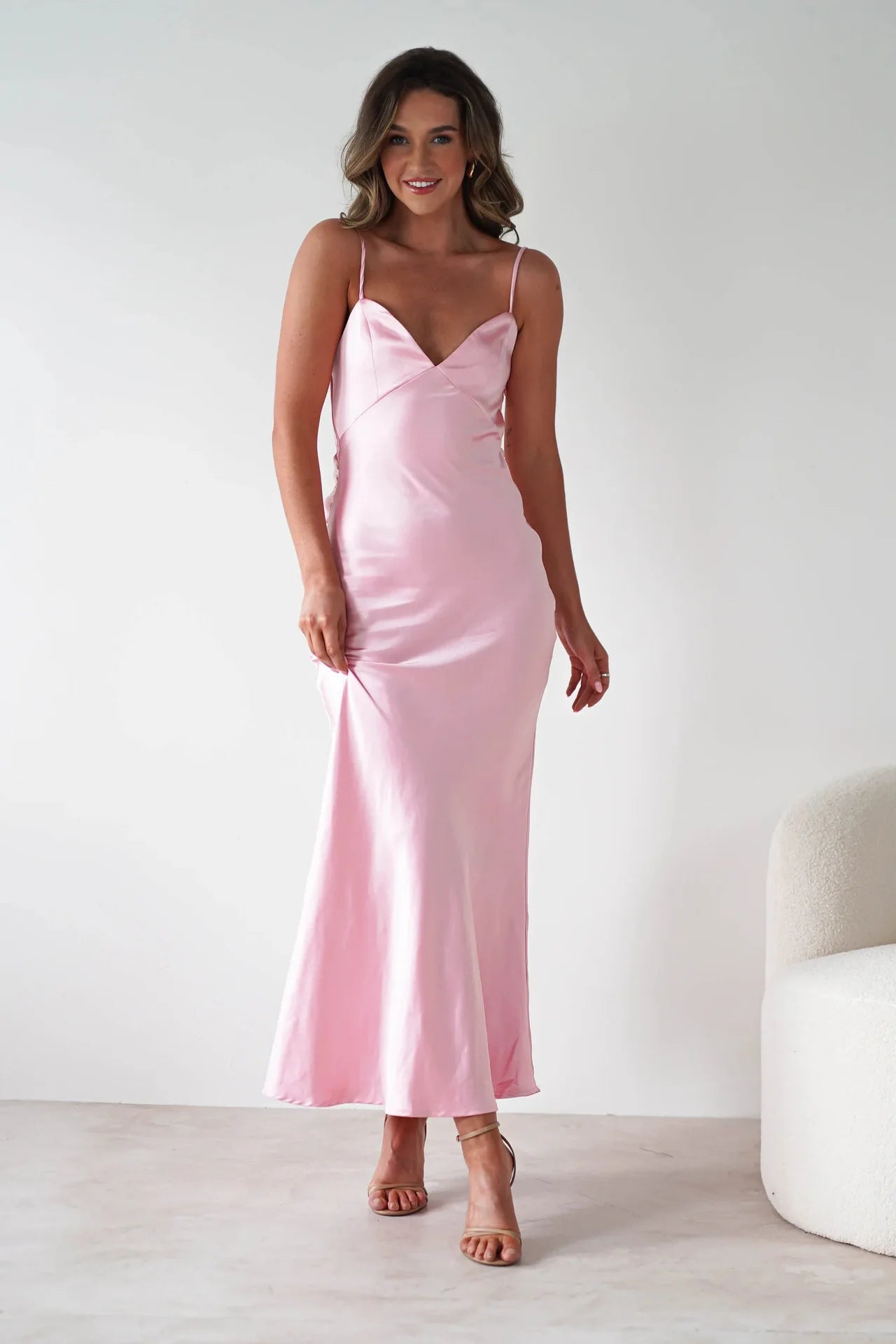 EtherealBe Sexy Satin Halter Dress in Olive Green