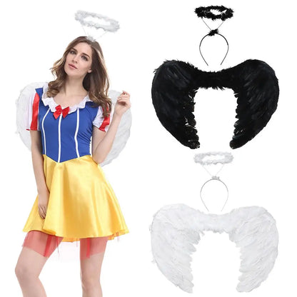 EtherealBe angel wings halo costume set with black and white wings and matching halos